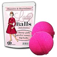 Lady Balls Bath Bombs - Funny Vintage Model Design - XL Bath Fizzers for Women - Giant, Pink, Handcrafted, 2 pk