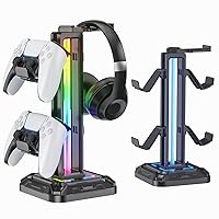 KDD RGB Headset Stand with 9 Light Modes - Controller Holder for Desk - Rotatable Headphone Stand & Detachable Controller Hook for PC Earphone Accessories(Black)