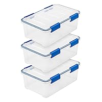 IRIS USA 16 Qt Storage Box with Airtight Seal, 3 Pack - BPA-Free, Made in USA - Heavy Duty Moving Containers with Tight Latch Gasket Lid, Weather Proof Tote Bin, WEATHERPRO - Clear/Blue