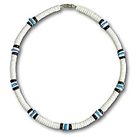 Mens and Womens Tropical Summer Beach Surfer Necklace From the Philippines, White Ark Shells, Black Coconut Beads