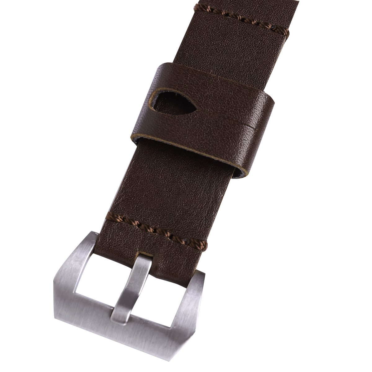 NICERIO 26mm Watch Strap Durable Calfskin Genuine Leather Watch Band Wristband for Watch Replacement (Deep Coffee with Silver Buckle)