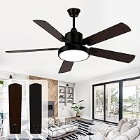 Obabala Ceiling Fans with Lights and Remote, Outdoor/Indoor Black Fan with Lights for Patio Bedroom Living Room，52 Inch
