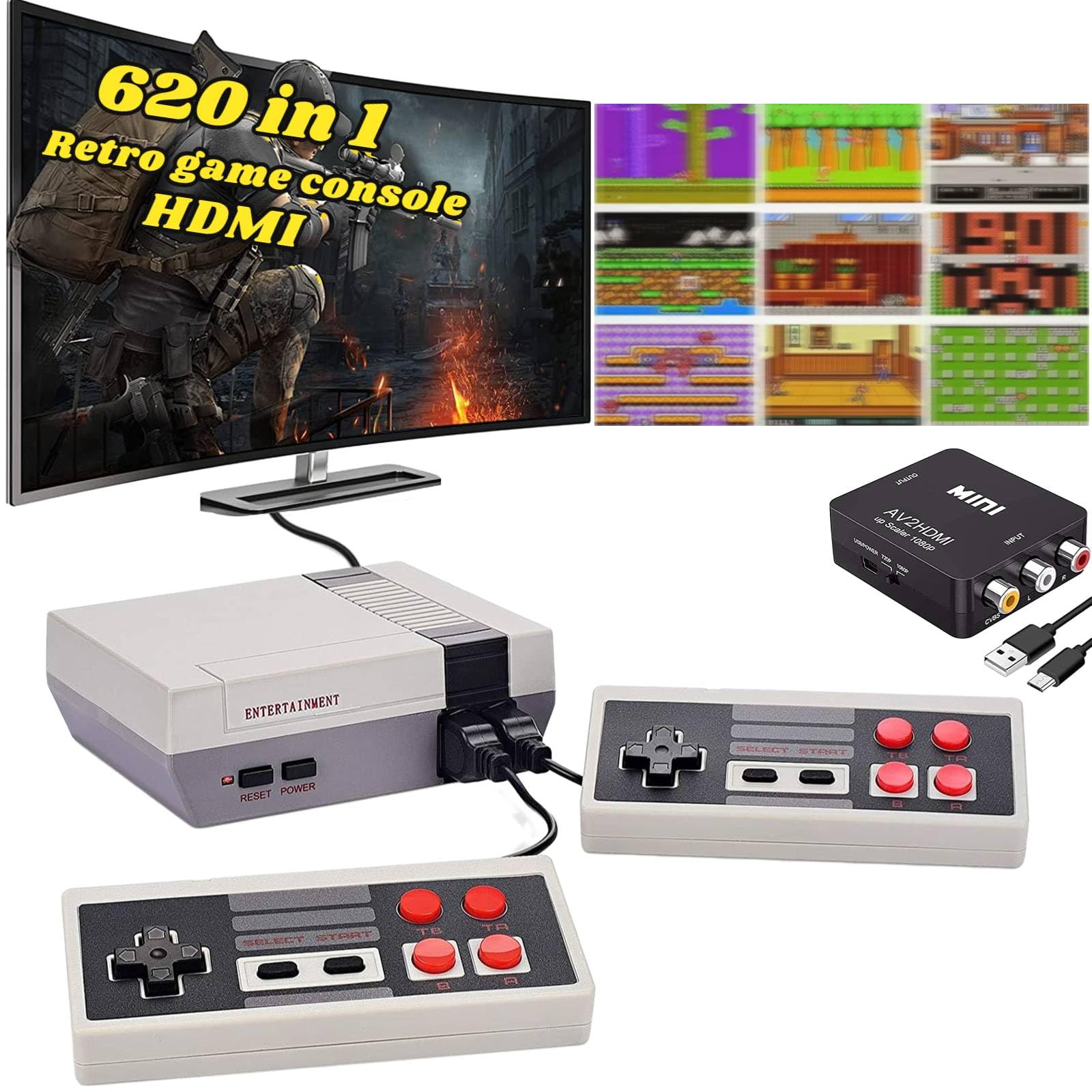 Retro Classic Game Console,Classic Video Games System Built-in 620 Games and 2 Classic Edition Controllers,Av and HDMI Output Plug and Play,Retro Toys