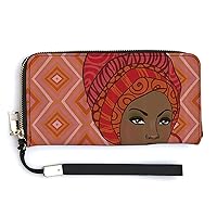 African Black Woman Fashionable Handheld Wallet Credit Card Change Handbag Travel Purses Money Organizers Cell Phone Bag