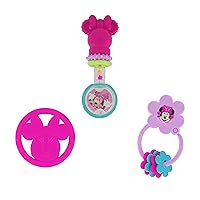 Cudlie Disney Minnie Mouse 3 Pack Teether Toy Set with Barbell Rattler and Key Ring Shaker, Perfect Baby Girl Gift for Babies 0-12 Months