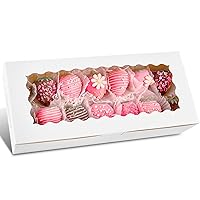 Kucoele 25 PCS White Cookie Boxes with Window, 12.5 x 5.5 x 2.5 Inches Chocolate Covered Strawberries Boxes Treat Boxes Bakery Supplies for Pastries, Desserts, Donuts, Muffins