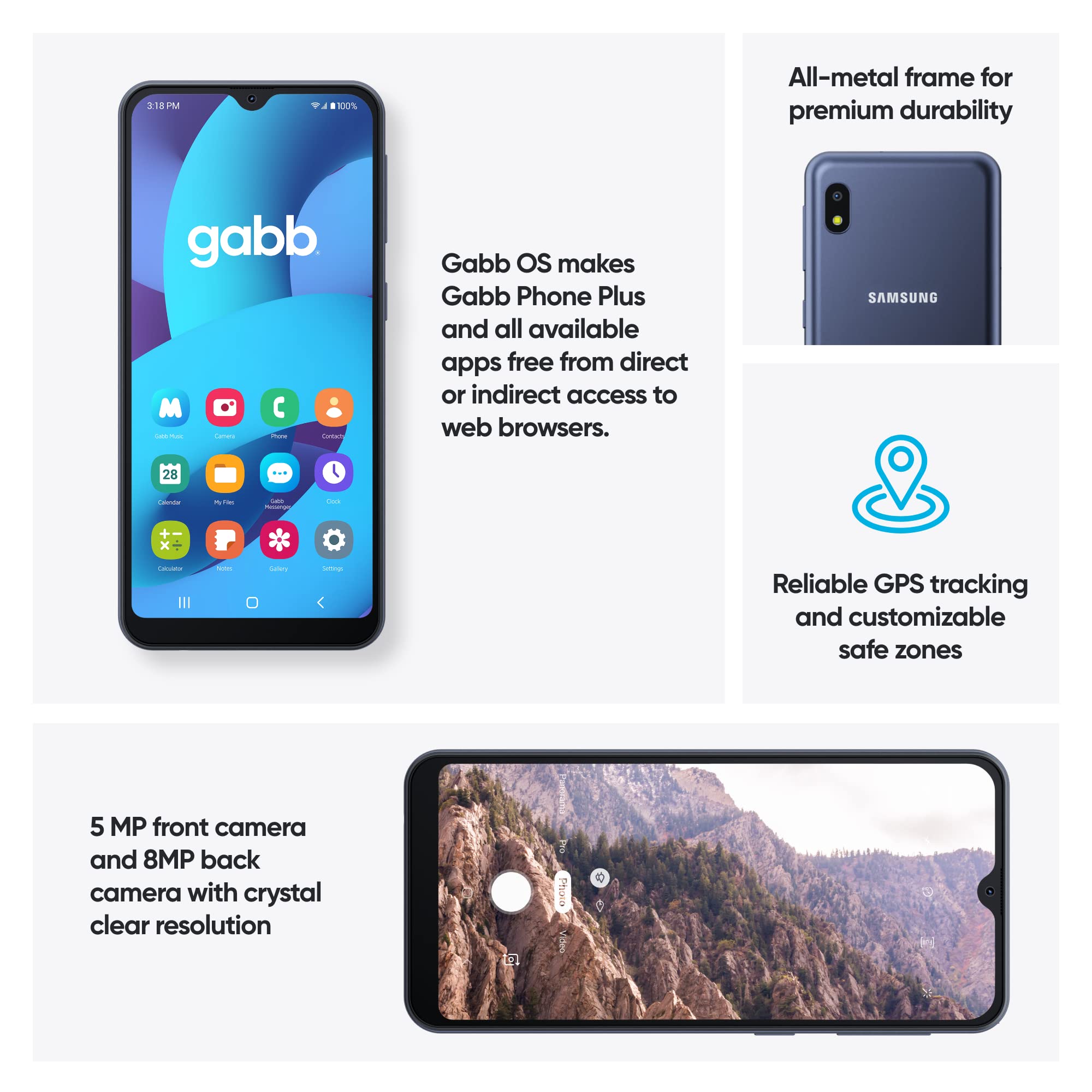 Gabb Phone Plus 32 GB Smart Phone for Kids or Teens- Black, Made by Samsung, GPS Tracker, No Internet, No Social Media, Safe Apps, First Phone, Verizon Network, 25 Dollar Activation Req.
