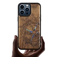 Carveit Designer Wooden Protective Case for iPhone 15 Pro Max Magnetic Case Cover [Wood Engraving & Shell Inlay] Compatible with 15 Pro Max MagSafe Case (Incomplete Compass-Walnut)