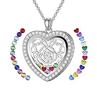 SOULMEET Heart/Round Floating Locket Necklace That Holds Birthstones/Pictures/Hair Locket Living Flower DIY Floating Charm Memory Mother Gift for Women Personalize Inscription
