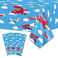 Wiooffen 3pcs Airplane Party Tablecloth Supplies Plane Plastic Table Cloth Helicopter Blue Sky Theme Table Cover Favors Disposable Tablecloths Birthday Decorations for Kids, 54” x 108”