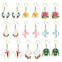 9/12 Pairs Derby Earrings for Women Horse Riding Suit Horseshoes Drop Dangle Earrings Kentucky Derby Horse Racing Earrings Derby Day Accessories Outfit Jewelry Gifts
