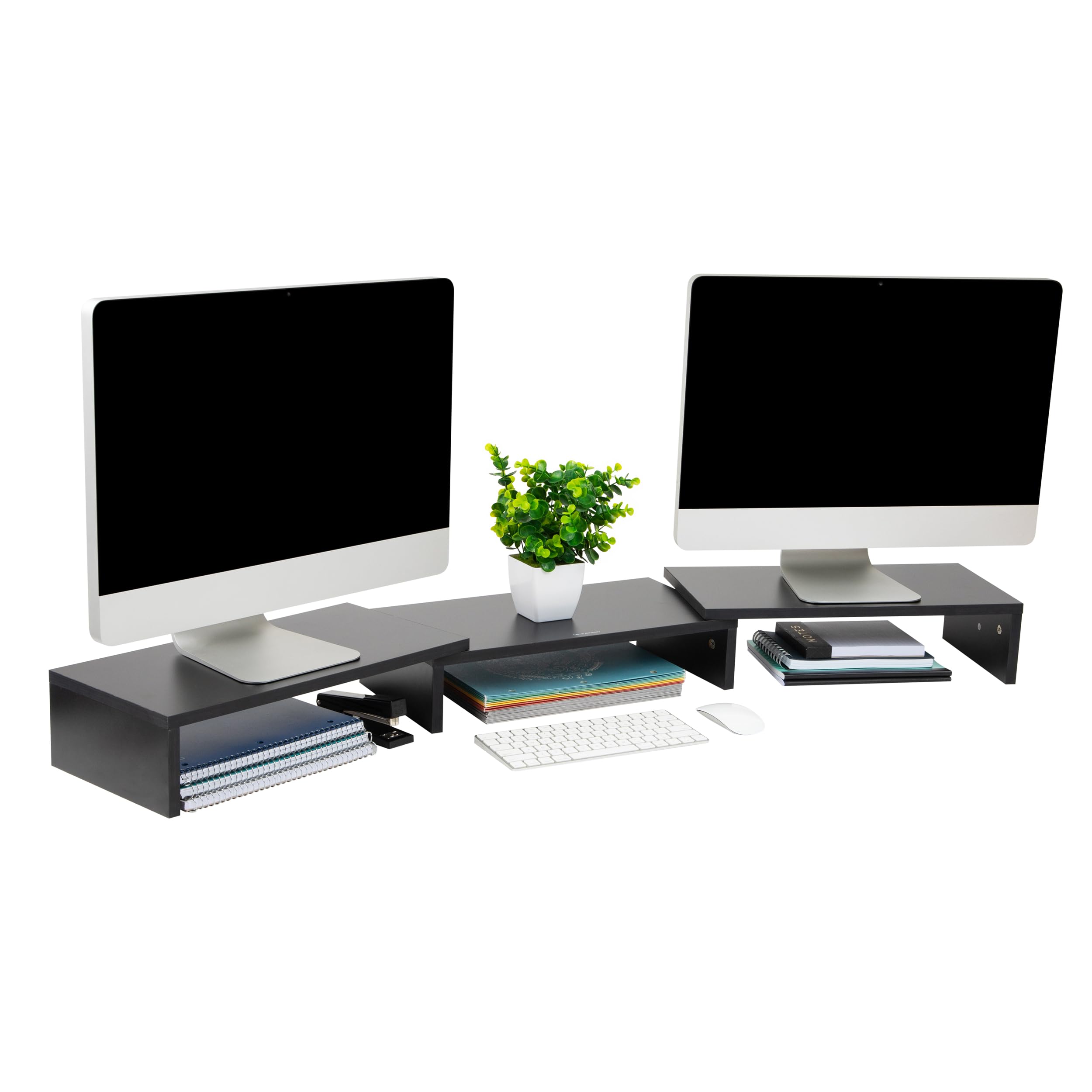 Mind Reader Dual Monitor Stand, Height Adjustable, Desktop Organizer, Laptop Riser Office, 51.25