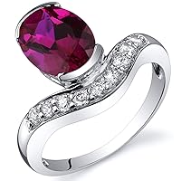 PEORA Created Ruby Ring for Women in Sterling Silver, Statement Solitaire, Oval Shape, 9x7mm, 2.50 Carats total, Comfort Fit, Sizes 5 to 9