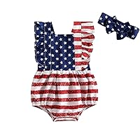 Gueuusu Baby Girl Independence Romper Sleeveless American Flag Overall Romper Star Bodysuit Newborn Girl 4th Of July Clothes