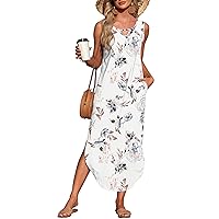 MISFAY Women's Summer Maxi Dress Sleeveless Casual Loose Long Beach Split Dresses with Pockets
