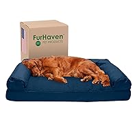Furhaven Orthopedic Dog Bed for Large Dogs w/ Removable Bolsters & Washable Cover, For Dogs Up to 95 lbs - Quilted Sofa - Navy (Blue), Jumbo/XL