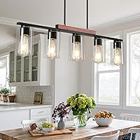 Kitchen Island Lighting, 5-Light Dining Room Light Fixture Over Table, Glass Shade Pendant Lighting for Kitchen Island Farmhouse Chandeliers for Dining Doom Black Kitchen Light fixtures