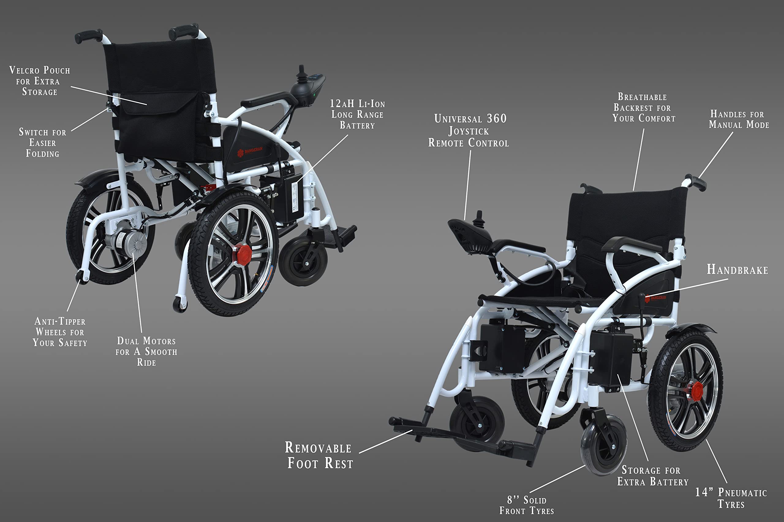 Mobilitas Z Foldable,Compact Electric Wheelchair for Adults and Seniors,Lightweight Power Wheelchair in Affordable Category, Durable Wheelchair, Silla de Ruedas Electrica, Dual Motor (White on Black)