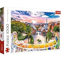 TREFL 1000 Piece Jigsaw Puzzle, Sunset Over Barcelona, Spain, Park Güell, Antonio Gaudi, Adult Puzzle, Trefl 10711