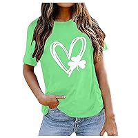 Womens Tops St. Patrick's Day Graphic Green Top Mock Neck Short Sleeve Tee Soft Womens Oversized Sweatshirts