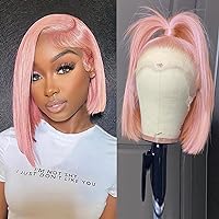 Pink Bob Wig Human Hair Pre Plucked With Baby Hair Pink 13x4 Lace Front Short Bob Wigs for Women 180% Density HD Transparent Lace Frontal Brazilian Hair Wigs 12inch