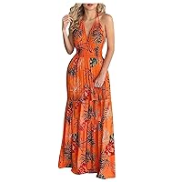 Women's Dress Flowy Beach Sleeveless Long Floor Maxi Round Neck Glamorous Swing Casual Loose-Fitting Summer Print