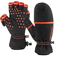 BASSDASH WinteFlex Insulated Ice Fishing Mittens Cold Weather Fingerless Gloves Water Resistant for Men Women Hunting