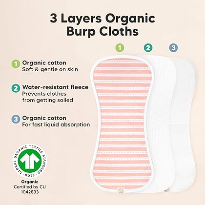 5-Pack Organic Burp Cloths, Ultra Absorbent Newborn Towel, Milk Spit Up Rags, Burpy Clothes Bib for Unisex, Baby Boys and Girls (Sweet Charm)