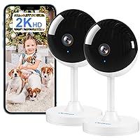Indoor Security Camera 2K, 2 Pack 2.4GHz WiFi Cameras for Home Security Baby Monitor Camera with Motion/Cry Detection Dog/Pet Cam with Phone App, Night Vision, 2-Way Audio, Works with Alexa