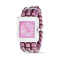 Betsey Johnson Women's Watch Rectangular Alloy Case Pink Face Purple Simulated Pearl Band (BJW158PU)