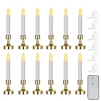 Christmas Window Candles LED Battery Operated: Pack of 12 Remote Electric Flickering Flameless Candlestick Lights Taper Gold Suction Cup Warm Glow Holiday Decoration