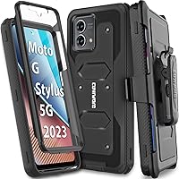 Aegis Series Case for Moto G Stylus 5G 2023 / XT2315 [Not Fit 4G Version], Full-Body Rugged Swivel Belt-Clip Holster Dual Layer Cover, Kickstand with Built-in Screen Protector, Black