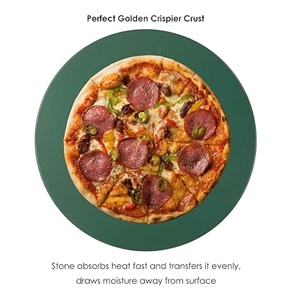 waykea 13” Ceramic Glazed Pizza Stone for Oven Grill or BBQ | Premium Bread Baking Stone Cordierite Pizza Grilling Stone, Green, Round
