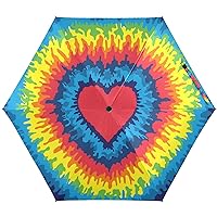 Rainbow Tie Dye Love Heart Folding Umbrella for Rain Sun Travel Mini Lightweight Compact Umbrellas