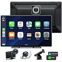 LAMTTO 9 Inch Wireless Car Stereo Carplay with 2.5K Dash Cam,1080P Backup Camera,Portable Touch Screen GPS Navigation, Car Audio Receivers with Bluetooth,Android Auto,Mirror Link,AUX/FM