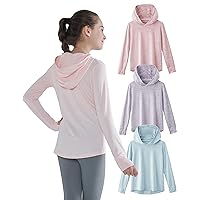 Liberty Pro 3 Pack Athletic Girls Long Sleeve Shirts with Thumb Holes, Workout Hoodies for Kids, Hooded Shirt Pullover Tops