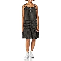 Lucky Brand womens Tie Sleeve Tiered Eyelet Dress, Washed Black, X-Small US