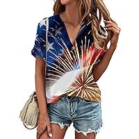 Women's Shirt T-Shirt We The People 1776 American Flag T-Shirt 4th of July Graphic V-Neck Short Sleeve Shirt Top