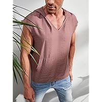 Men's Tops Men's Shirts Tops for Men Men Kangaroo Pocket Hooded Tank Top Shirts for Men (Color : Mauve Purple, Size : X-Large)