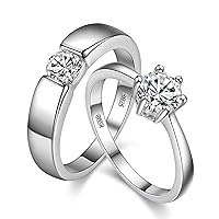 Uloveido 1 Pair Wedding Engagement Couple Ring Set for Women and Men Valentine's Day Gift - Anniversary Promise Ring Set in Silver Color for Boyfriend and Girlfriend J002