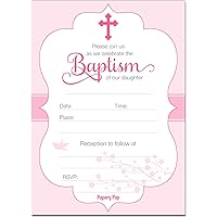 30 Baptism Invitations Girl with Envelopes (30 Pack) - Religious Christening Celebration Invites - Fill in Style