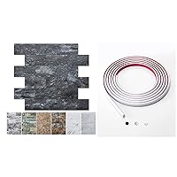 Art3d Peel and Stick Dark Granite Wall Tile and White EdgeTrimming for Kitchen, Bathroom Vanities, Fireplace Décor, Laundry Table, Stair Decals