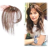 One Piece Bangs Hair Piece Clip in Hair Fringe Air Bangs Human Real Hair Flat Bangs with Temple Clips on Bangs Hair Extension Handmade Hairpieces for Women Light Brown Color