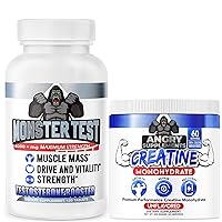 Angry Supplements Men's Workout Combo: Monster Test 120ct Tablets, 30 Servings + Creatine Monohydrate Unflavored Drink Powder 300g, 60 Servings
