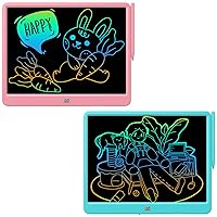 FLUESTON LCD Writing Tablet Doodle Board, 15inch (Pink + Blue) Colorful Drawing Tablet Writing Pad, Girls Gifts Toys for 3 4 5 6 7 7+ Year Old Girls Boys Teens Seniors