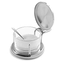 Glass Salt Server with Lid and Spoon Stainless Steel Serving Bowl Great for Storing Salt, Sugar, Honey, Cheese, Condiments, Spices and Herbs