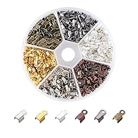 Pandahall 1380pcs/box 6 Colors Iron Fold Over Crimp Cord Ends Terminators Clamp End Tips for 3mm Thick Leather Silk Ribbon Jewelry Findings 6x3x2.3mm