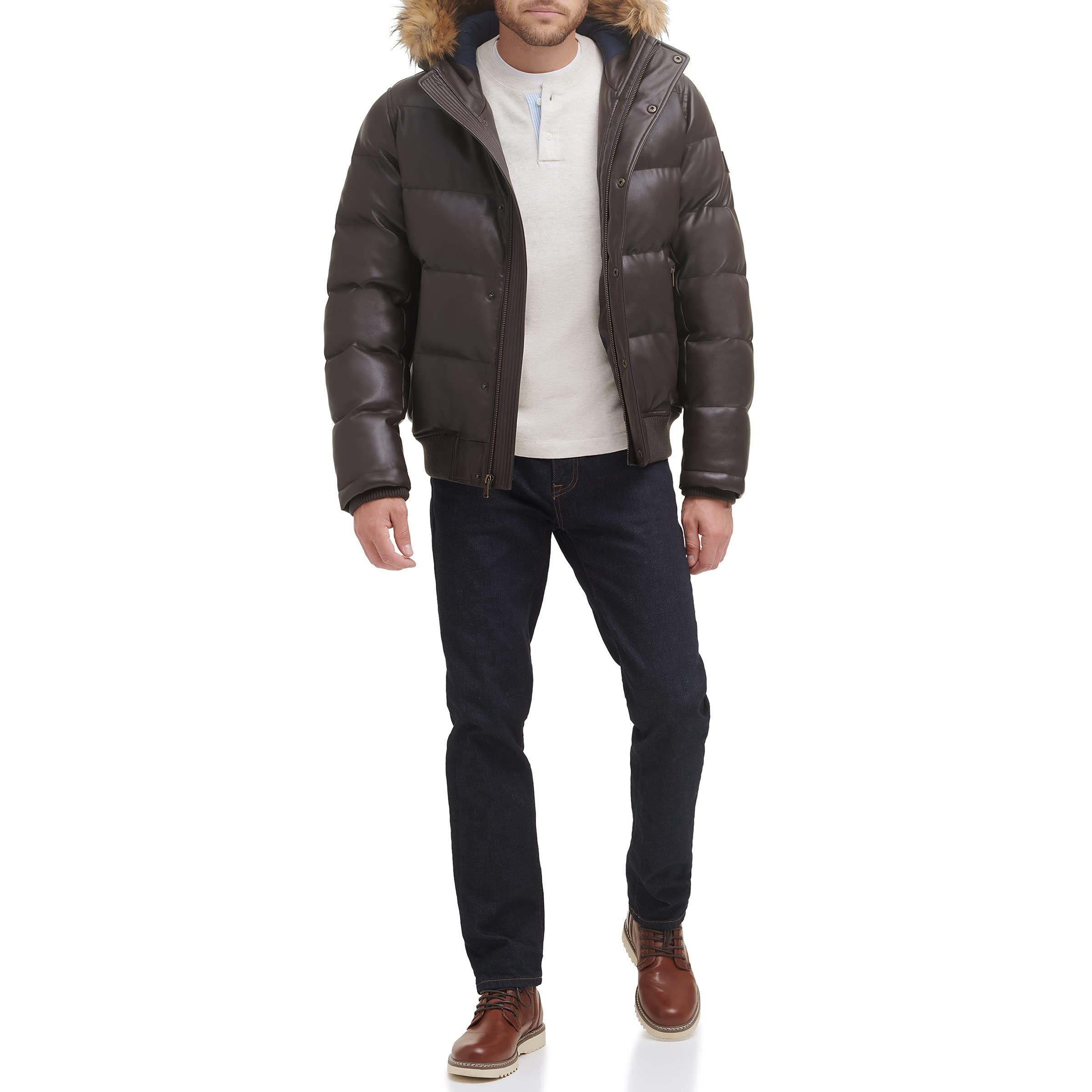 Tommy Hilfiger Men's Lightweight Quilted Faux Leather Puffer Jacket