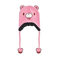 Gloomy Bear Beanie Hat, Peruvian Winter Knit Cap with 3D Ears and Tassels, Pink, One Size