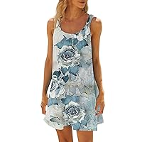 Summer Dresses for Women 2024, Flowy Smocked Sleeveless Round Neck Floral Midi Dress Casual Spring Sun Dress (S, Light Gray)